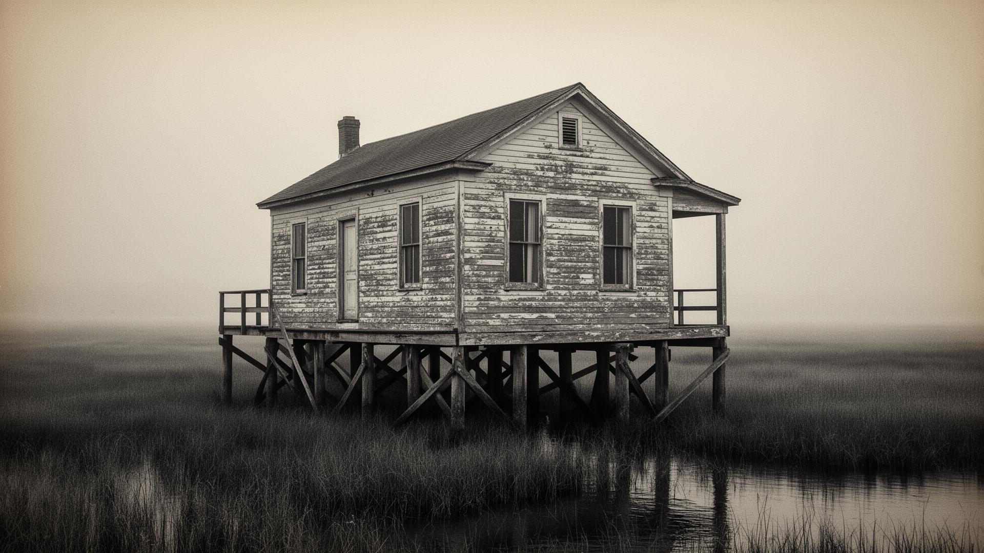 Historic bay house on the marshland